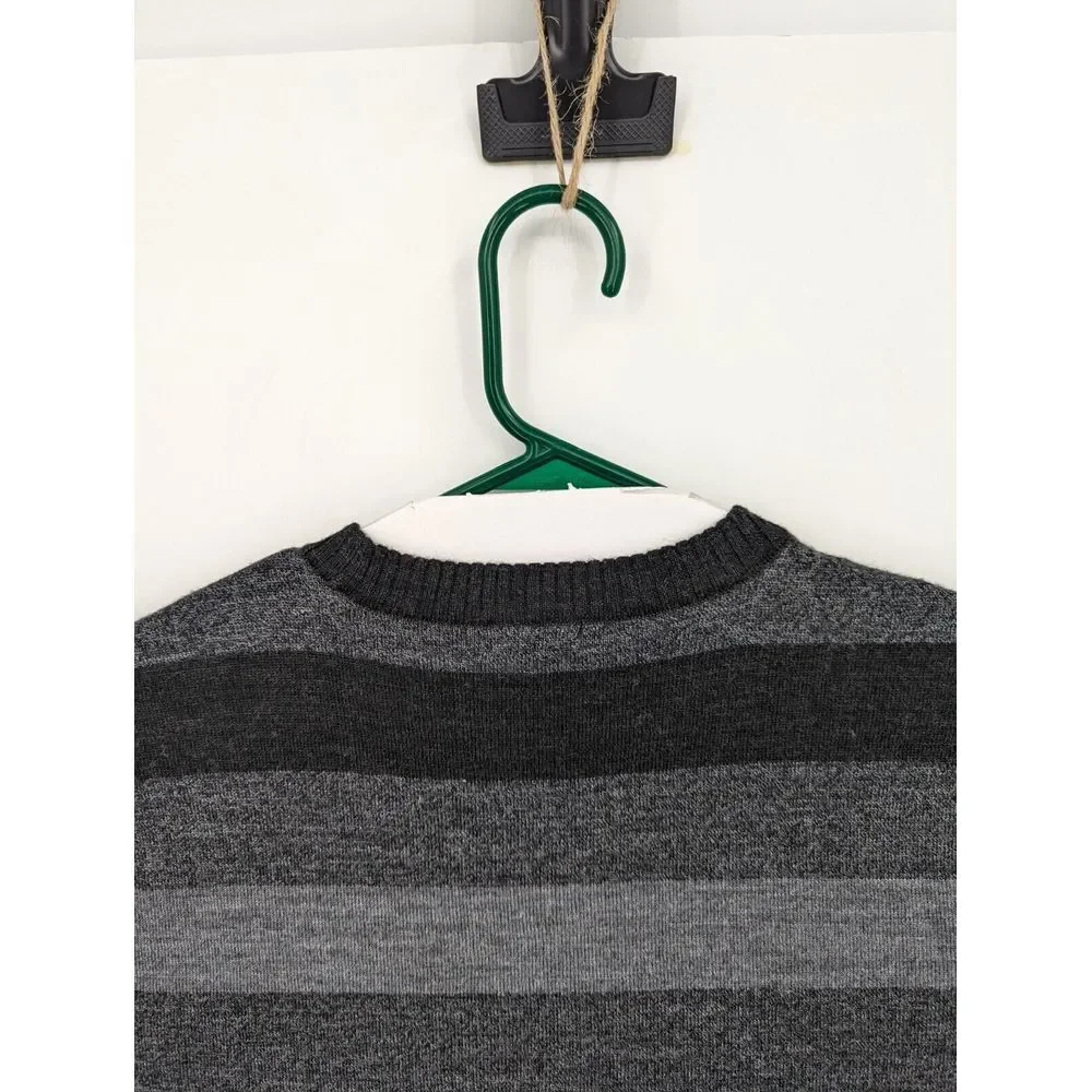 Smartwool Men's Wool Blend Black Gray Striped Crewneck Sweater, Medium EXCELLENT